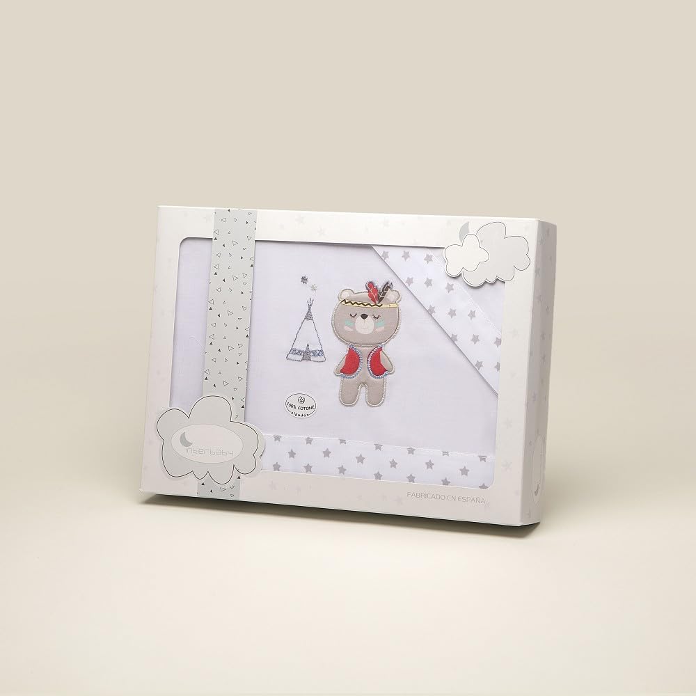 Interbaby Set di lenzuola da miniculla TIPI OSO in bianco e grigio - 450 g