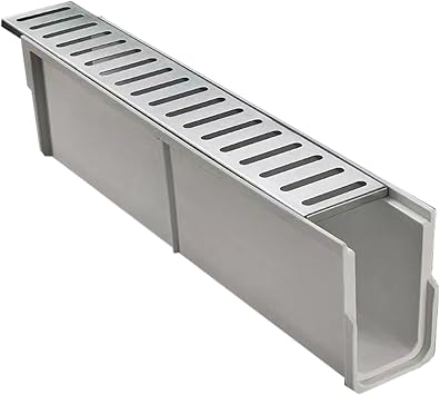 Vibeo Linear Trench Drain System, Channel Drain with Stainless Steel Grate, Resin Material Drainage Trench, Rainwater Strainers for Garden GarageW10cm4" xH15cm5 7/8"