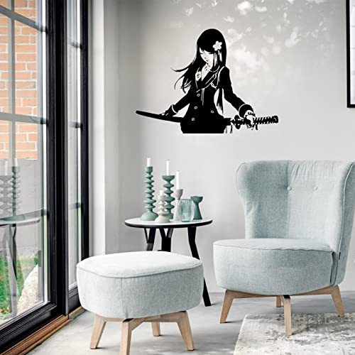 Csunny Female Student Wall Sticker Katana Cartoon Wall Sticker Vinyl Living Room Games Room Interior Artist House Decoration Sticker Removable Mural 57X42Cm #TOP2
