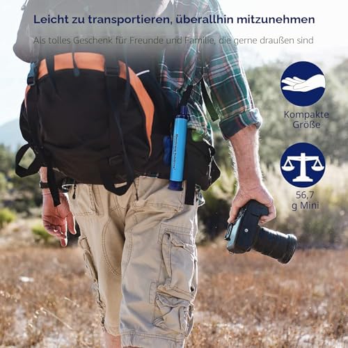 Membrane Solutions Wasserfilter Outdoor Camping, Trinkwasserfilter für 5000 Liter gefiltertes Wasser, Filtergenauigkeit bis zu 0,1 Mikron, Entfernt 99,9999% E.coli, BPA-frei, 2 Pack