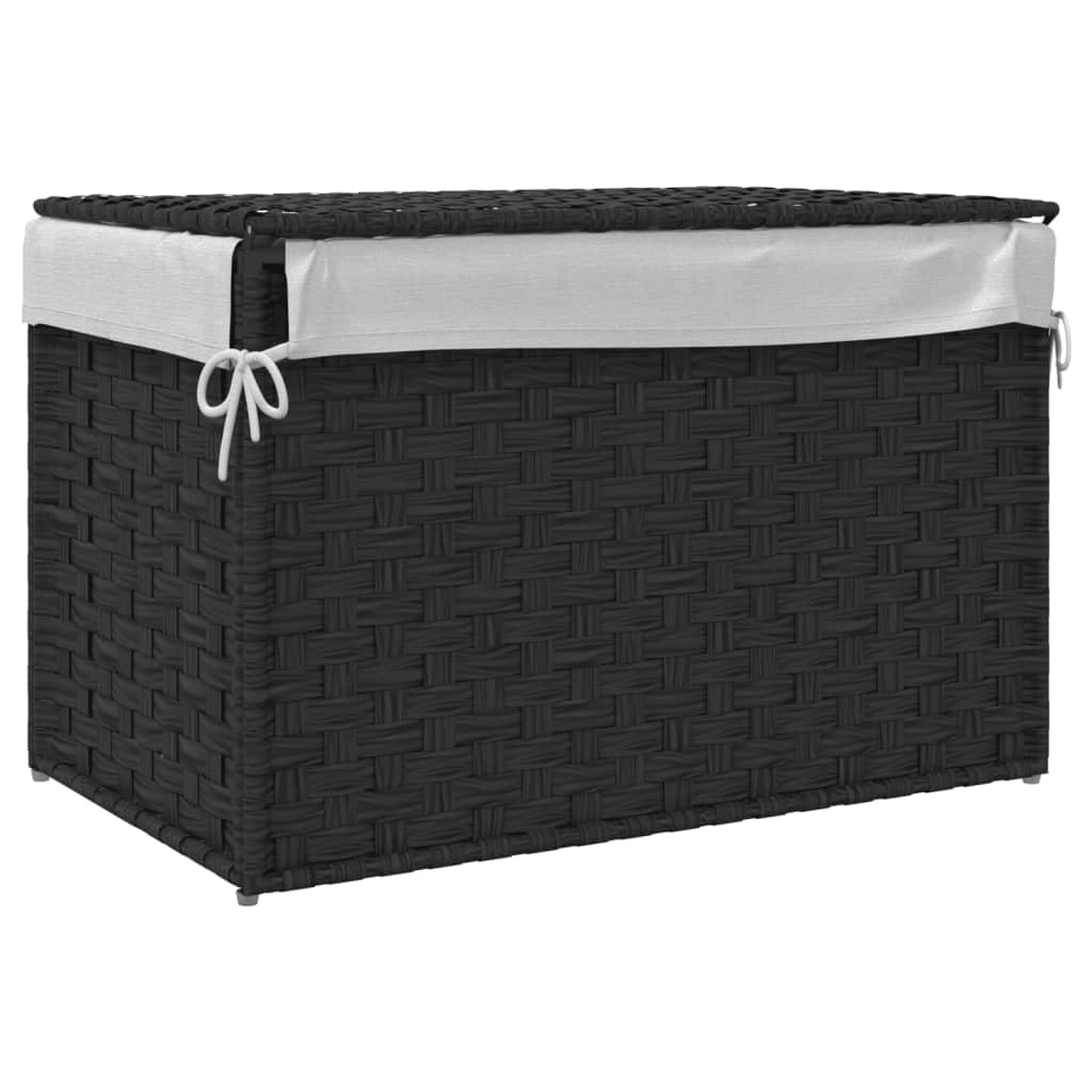 Cesto portabiancheria con coperchio 55,5 x 35 x 34 cm in rattan nero | Tasca interna pieghevole, rimovibile, resistente alle intemperie, maniglia per bagno
