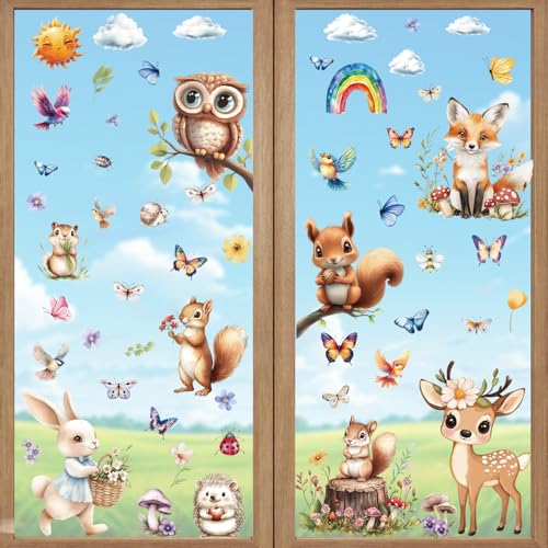 Fensterbilder Frühling Deko Selbstklebend Vogel Blumen Aufkleber Fenster...