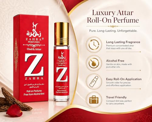 Image of ZAHRA Z Roll On Attar Perfume for Men & Women | Alcohol-Free Long Lasting Fragrance | Premium Oud & Attar Roll-On Perfume Oil | Travel Friendly Pocket Perfume | 6ml