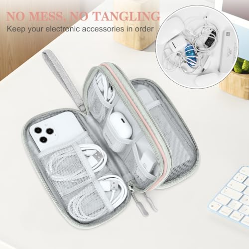Image of FYY Electronic Organizer, Travel Cable Organizer Bag Pouch Electronic Accessories Carry Case Portable Waterproof Double Layers All-in-One Storage Bag for Cable, Cord, Phone, Earphone-Light Pink