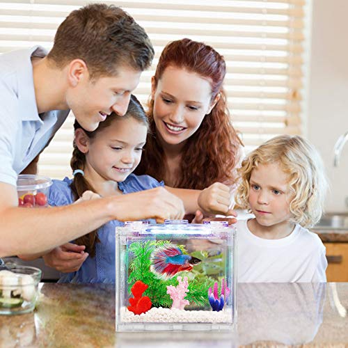 Small Betta Fish Tank, Aquarium Tank Kit with LED Lighting, 3/5 Gallon Stackable Beta Fish Tank Set, Fish Bowl… - Image 5