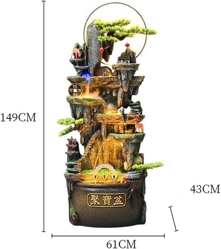 アウトドアウォーター特集 風水円形滝噴水 リビングルームや玄関に使える照明付きヴィンテージ滝噴水 149cm 庭の装飾
