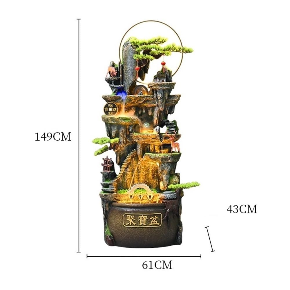 Fuente de Exterior Fuente de Cascada Circular Feng Shui Vintage con iluminación for Sala Estar y Entrada, 149 cm
