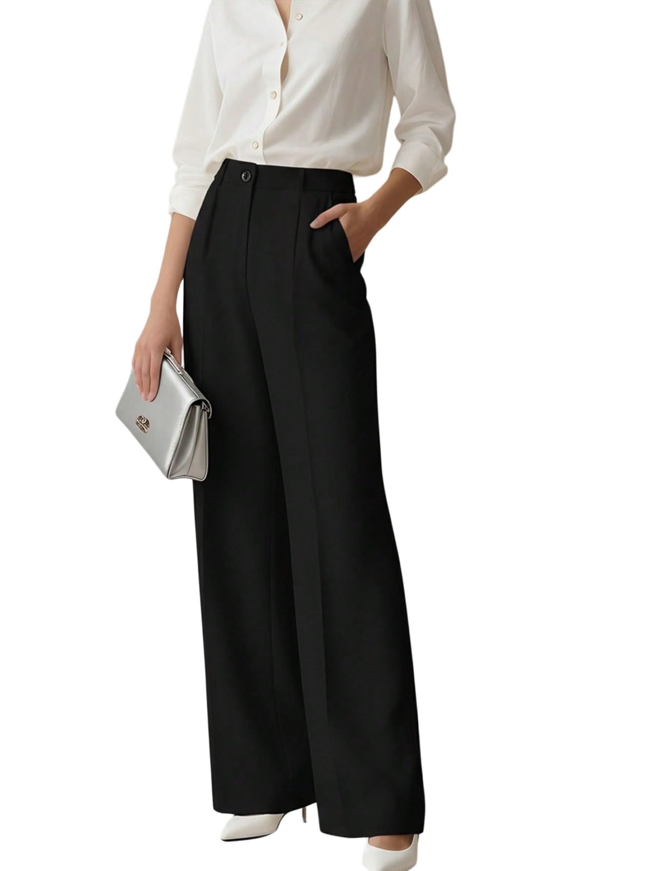 SOLY HUX Anzughose Damen Weites Bein Bundfaltenhose Elegante Hose Business Outfit Anzughosen Mit Tasche Wide Leg Hose