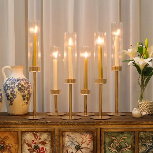 Ronasip Tall Hurricane Glass Candlestick Holders for Taper Candles Table Centerpiece Decor Wedding Christmas Home Celebration (18, Gold) by Ronasip - Image 3