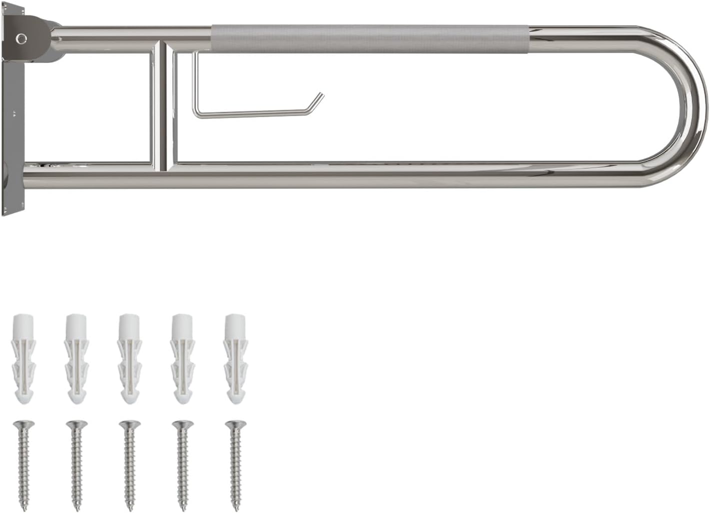Toilet Grab Bar, Fold Down Grab Bar with Paper Holder, Knurled Anti-Slip Grab Bars for Toilet, Stainless Steel Handrails Toilet for Seniors Disabled Elderly Pregnant, Brushed Nickel, 30 Inch