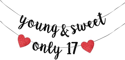 JENSENLIN Cartel de Young and Sweet Only 17, decoración temática de corona, decoración de banderines para fiesta de cumpleaños de 17 años, Dancing disponible en Yaxa Colombia