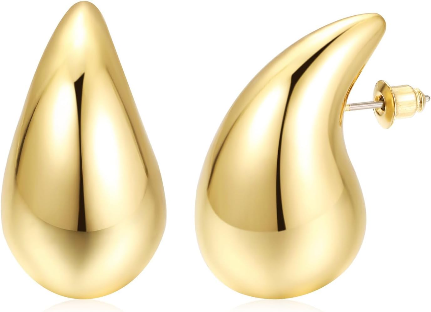 Teardrop Earrings Chunky Gold/Silver Hoop Earrings for Women, Dupes Earrings Lightweight Waterdrop Hollow Open Hoops, Hypoallergenic Gold Plated Earrings Fashion Jewelry