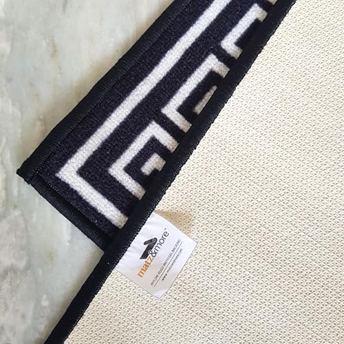 Image of Matz&More Anti Slip Kitchen Runner & Doormat Combo (50x120cm + 40x60cm), Nylon Tufted Floor Mat with Rubber Backing, Carpet for Kitchen, Hallway, Entrance & Bedside, Greek Black White