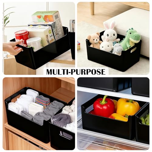 SHEPIN 4 Stück Gekerbte Aufbewahrungsbox Kunststoff Organizer Box Schwarz, Organizer Boxen mit Griff, Bad Aufbewahrungsboxen Plastik Aufbewahrungskorb & Behälter Kunststoffkorb für Badezimmer Kosmetik