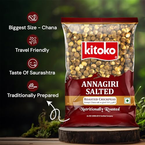 Image of KITOKO FOODS Roasted Annagiri Chana Salted (360gm), Plain Desi Chickpeas With Skin, Bhuna Chana Namkeen Snacks, Organic Khara Daria, Healthy & Gluten-Free (360gm Pack of 1)