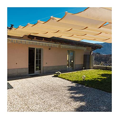 Cubierta retráctil de sombra de onda al aire libre con conjunto de montaje anti UV techo parasol vela para patio café jardín cubierta pérgola ventilación personalizable color beige.