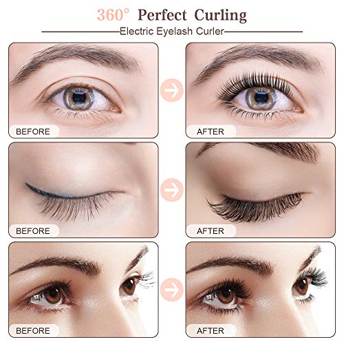 Heated Eyelash Curler, Electric LCD Display 3 Temperature Gears, USB Rechargeable Long-Lasting for Women Natural Curling (Rose)