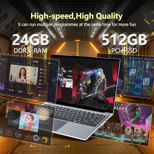 AUKABREX 15,6 Zoll Laptop, Core i5-8210Y Prozessor, Laptop 24GB RAM 512GB SSD, Notebook FHD 1920x1200 Display, Typ-C, USB3.0, HDMI, BT5.0, Wi-Fi5, Geeignet Für Büro/Studium/Unterhaltung
