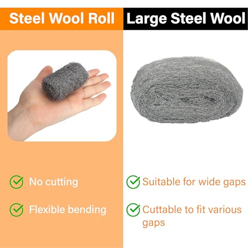 Image of Alabrocon Bulk Steel Wool Roll Kit, Steel Wool 0000 15PCS, 15 Pack x 1.6FT | Gap Blocker, 0000 Steel Wool Keep Mice Away from Holes, Siding, Pipeline, Vents in Garden, House, Garage