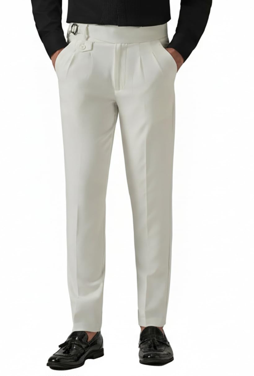 myamic Men's Formal Gurkha Trousers, Black, Pleated Front, Dress Pants-picture-28