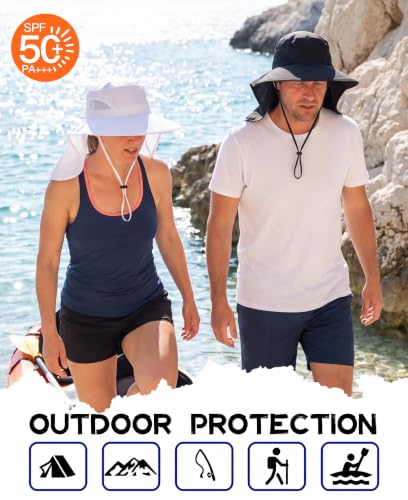Image of Home Prefer Outdoor UPF50+ Sun Hat Wide Brim Mesh Fishing Hat with Neck Flap