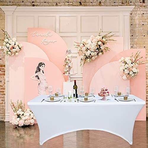 Ymhpride 4 Pieces 6Ft Rectangular Elasticity Table Cover, Patio Table Cover Cocktail Tablecloth Stretchable Tablecloth For Craft Exhibitions Wedding Party Show Event, Tight Fit Washable (White) #TOP7