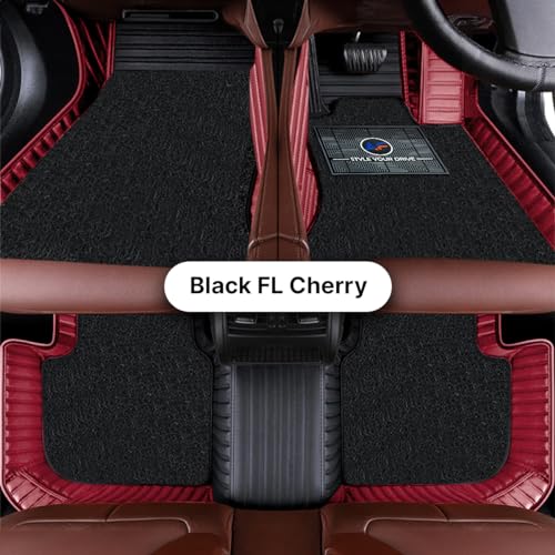 Image of Autofurnish Combination 9D Car Mat Full Set for Mahindra XUV 7XO (7 Seater) 2026 || Luxury Leather Dual-Stitch Full Set 9D Car Floor Mat || 100% Waterproof || Color : Black FL-Cherry