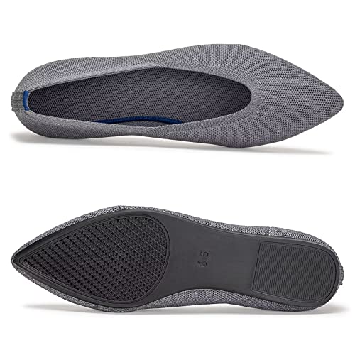 Frank Mully Womens Pointed Toe Flats Knit Dress Shoes Comfort Women Shoes Slip On Ballet Shoes For Woman Classic Softable Shoes Low Wedge Grey,6 #TOP6
