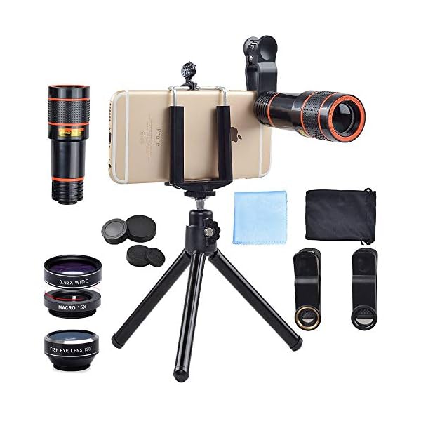 Apexel Phone Camera Lens, 2in1 Phone Camera Lens Kit 12.5X Makroobjektiv für iPhone 0.45X Weitwinkelobjektiv 140…