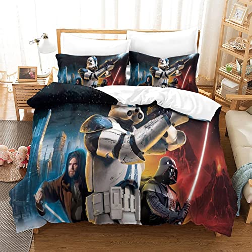 VOSILE Star Wars 3 Piece Soft With Pillowcase Duvet Cover Zipper Closure Prevent Allergy Bedding Set Suitable for All Kinds of People Quilt Cover Single（135x200cm）