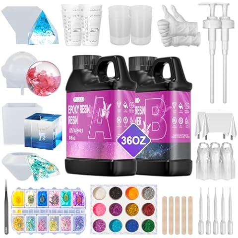 PUDUO Epoxy Resin Kit for Beginners 36OZ, Resin Set with Resin Molds, Contains Dried Flowers, Resin Supplies, Resin Measuring Cups and Pumps,Easy to Mix 1:1 Ratio Cover