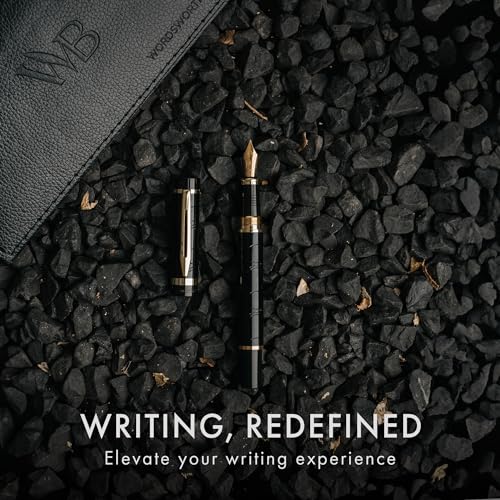 Image of Wordsworth & Black Primori Fountain Pen Set [Black Gold]; Medium Nib, Gift Case, 24 Ink Cartridges, Refill Converter, Manual; Journaling, Calligraphy, Smooth Writing Pens; Left and Right Handed