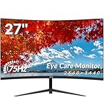 ZZA 27 inch Curved Monitor with 2K 2560 x 1440|75hz Computer Monitor 27 inch QHD with HDMI,DP and Wall Mountable| 1440P Frameless Eye Care PC Office Monitor for Working and Gaming