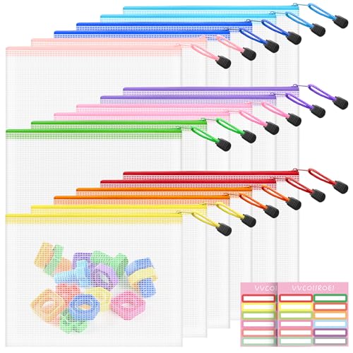 Image of 18pcs Mesh Zipper Pouch Bags Small, A5 9.5x7.2 Inches, 9 Colors Zipper Pouches for Organizing, Puzzle Storage, Travel, School, Office Supplies