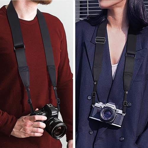 Image of Padwa Lifestyle Black Adjustable Camera Strap - 1.5 inch Top Layer Cowhide Head Camera Straps for Photographers, Nylon Adjustable Neck Shoulder & Crossbody Strap Quick Release for All Cameras