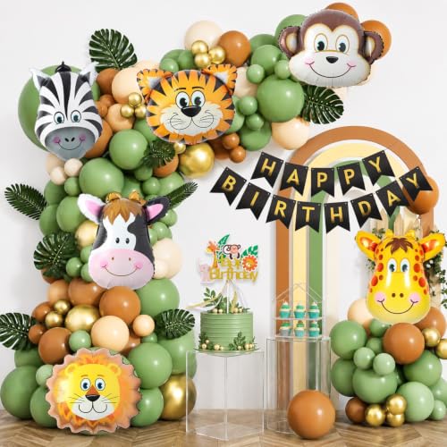 Image of Jungle Safari Birthday Decoration Kit, 65 Pcs Animal Balloon Set