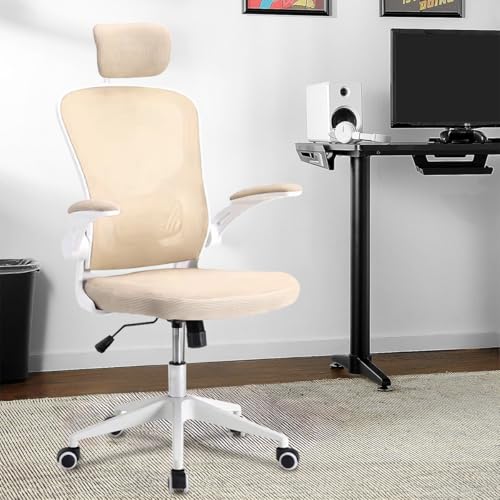 Cadeira de escritório ergonômica com estofado de mesh (Amarelo)