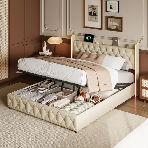 KeepGoon Letto matrimoniale 160 x 200 cm, con illuminazione a