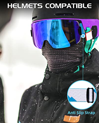 Itowe Ski Snow Goggles Men Women Over Glasses Anti Fog With Interchangeable Lens, Otg Magnetic Frameless Mirrored Snowboard Goggles Adult Winter Sports Skiing Snowmobile Goggles For Youth Cold Weather #TOP2