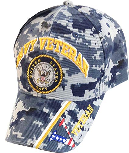 United States Navy Veteran V Blue Camo Baseball Style Embroidered Hat Us Usa Cap #TOP1