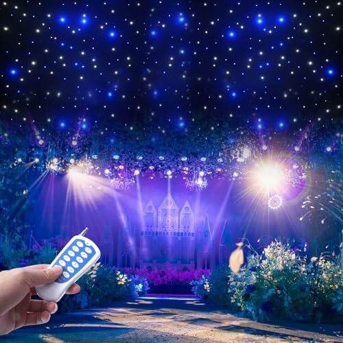 GrfceVue LED Star Lights Curtain, 19.69 * 9.48FT Star Light Curtain Backdrops Galaxy Starry Background White & Blue Foldable Wedding Stage Backdrop for Christmas Party Club Show Decoration