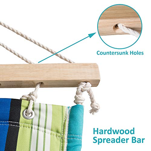 Image of SUNCREAT Hammock with Stand 2 Person Heavy Duty, Freestanding Hammock with Spreader Bar, Soft Pillow, Green Stripes