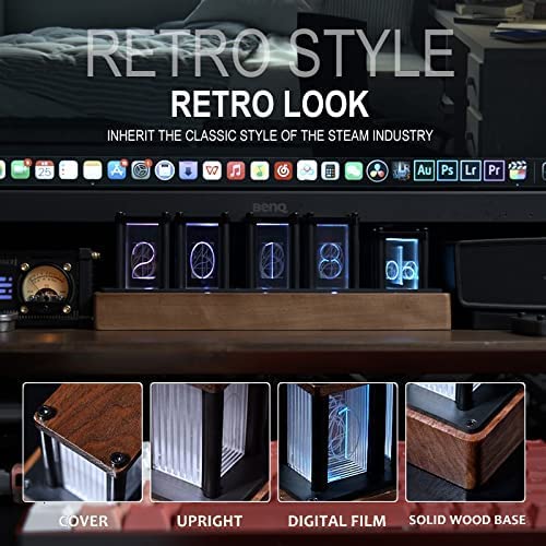 Adventurers Nixie Tube Clock,Wood Rgb Digital Clock,Reteo Modern Desktop Clock,Diy Pseudo Glow Tube Clock Kit,Decoration Desktop, Gift (Cherry Wood) #TOP2