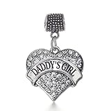 Inspired Silver - Daddy's Woman - Silver Memory Charm for Women - Pave Heart Charm Jewelry Gift with Cubic Zirconia - Women's Charm for Bracelets