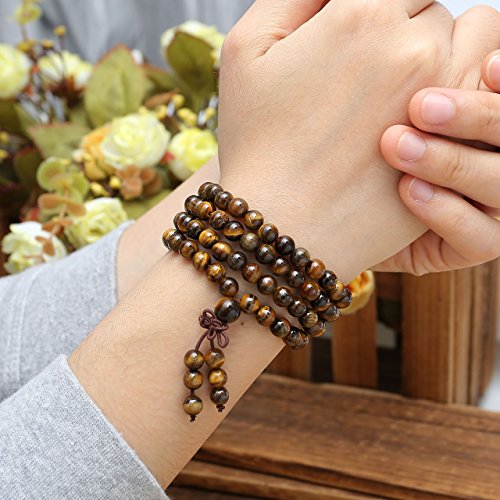 Jovivi 6Mm 108 Mala Beads Natural Tiger Eye Gemstone Beads Prayer Healing Crystal Stretch Bracelet Necklace Meditation Jewelry #TOP4