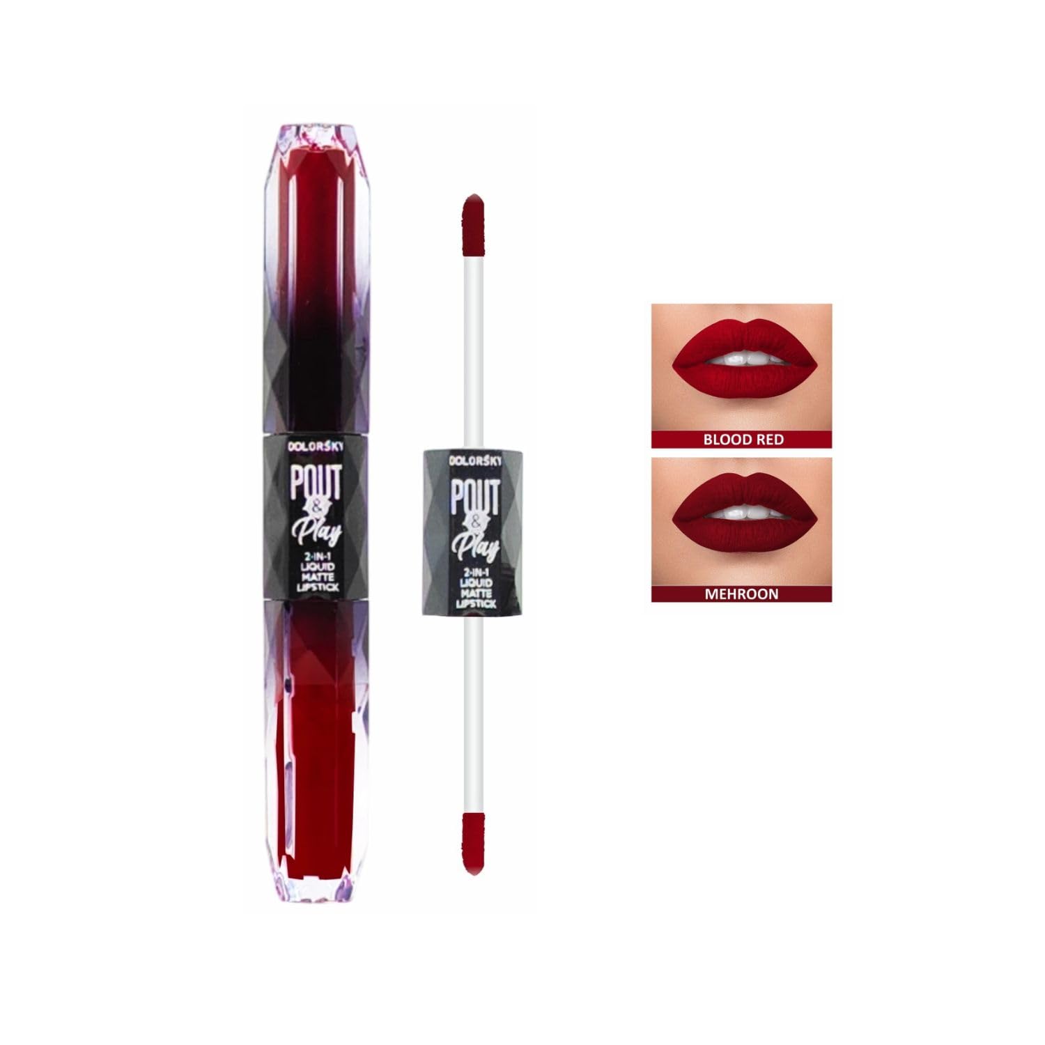 Color Sky Pout & Play 2-in-1 Liquid Lipstick | Long-Lasting Matte Finish | Smudgeproof & Waterproof Liquid Lipstick | One Swipe Application & 12h Long Stay | Blood red & Mehroon Shades, 2.5ml-image-16