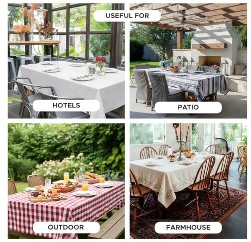 Maymiss Faux Linen Tablecloths for Rectangle Tables, Burlap Textured Table Cloths Washable Farmhouse Table Cover Water Resistant for Dining, Wedding, Outdoor(Ivory, 52"×70") by Maymiss - Used condition - Image 9