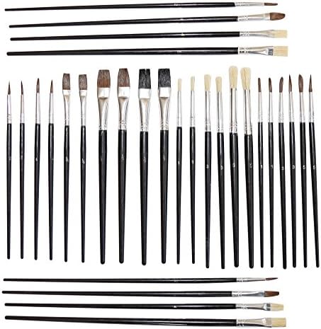 JAK Industrial Set of 30 Art Paint Brushes - Great for Crafts, Watercolor, Acrylic, Face Painting, Kids, and Touch Ups