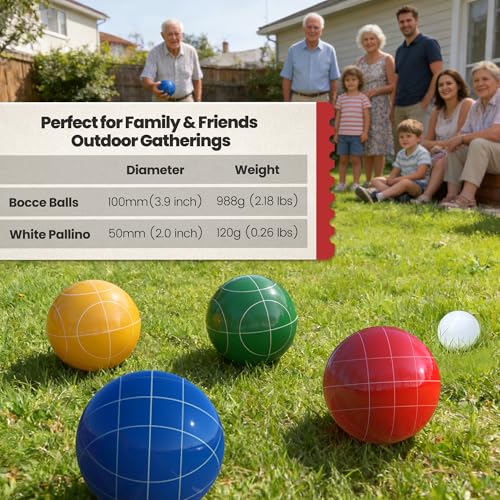 TELURY Bocce Ball Set 100mm Regulation Size and Weight for Lawn, Beach Bocci Game Sets for 2-8 Players (Multi-Color) by TELURY - Image 3