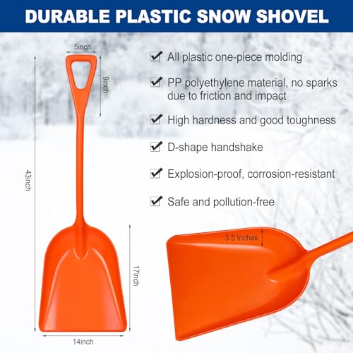 Frienda 3 Pcs Plastic Snow Shovel Large Scoop Shovel, Orange - Image 2